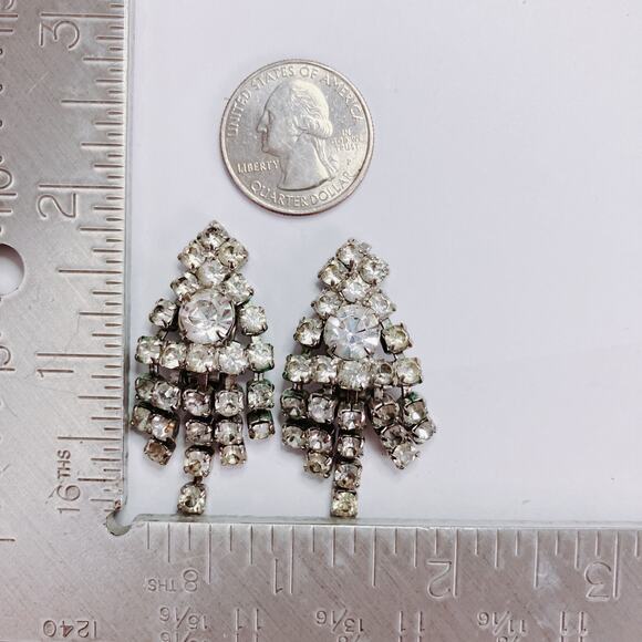 VTG 1950s Mid Century Rhinestone Clip On Earrings Articulated Dangle Cocktail - Picture 9 of 12
